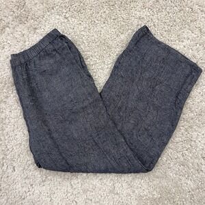 Flax Pants 100% Linen Blue Pant Sz S Coastal Pockets Lagenlook Wide Leg Beachy